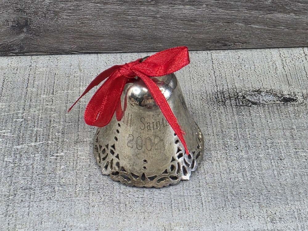 Timeless Treasures Silver Plated Bell Christmas Ornament 2002 All Saints g51a